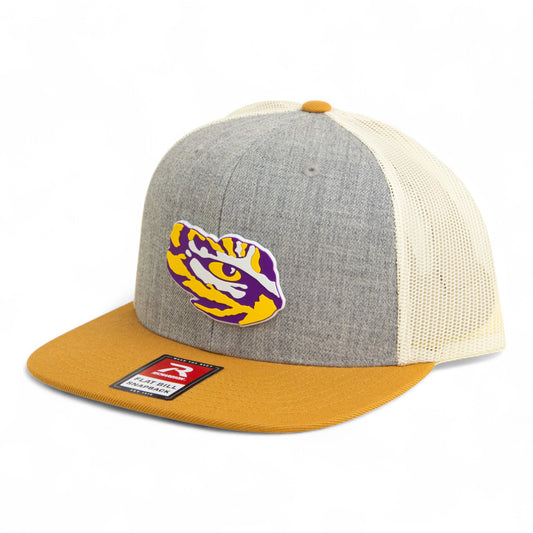 LSU Tiger Eye 3D Wool Blend Flat Bill Hat- Heather Grey/ Birch/ Biscuit