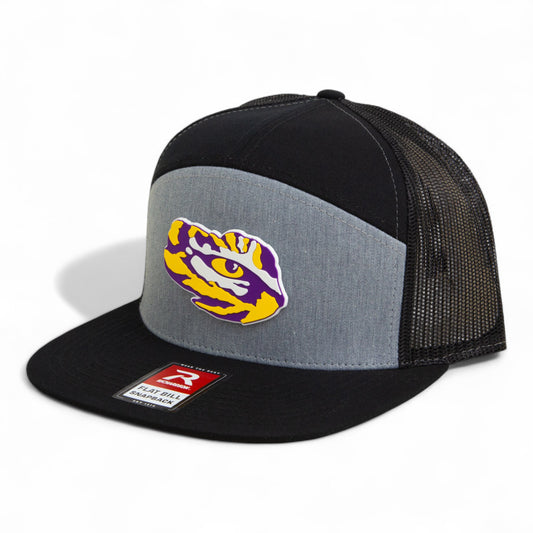 LSU Tiger Eye 3D Snapback Seven-Panel Flat Bill Trucker Hat- Heather Grey/ Black