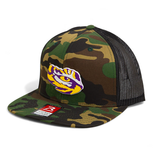 LSU Tiger Eye 3D Wool Blend Flat Bill Hat- Army Camo/ Black