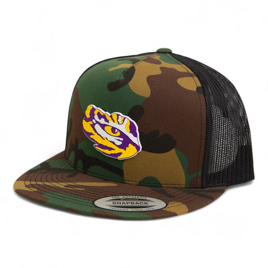 LSU Tiger Eye 3D YP Snapback Flat Bill Trucker Hat- Army Camo/ Black