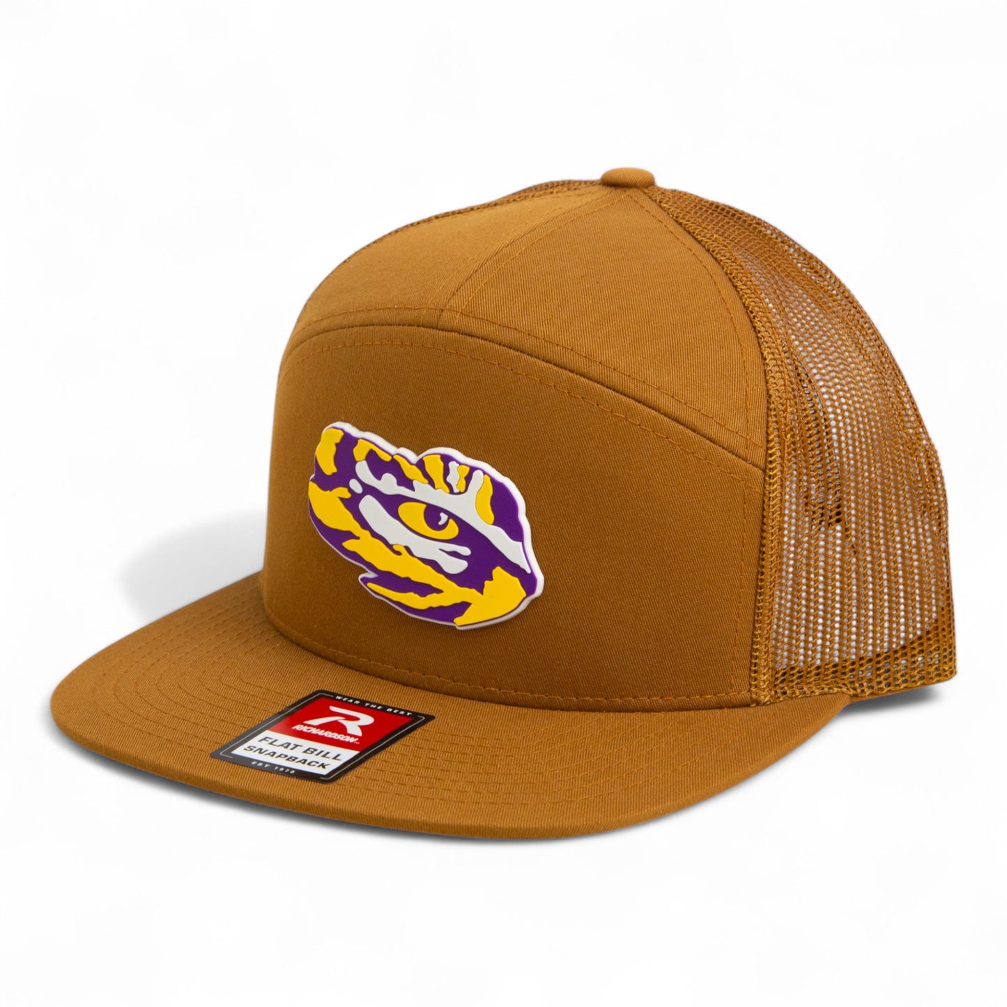 LSU Tiger Eye 3D Snapback Seven-Panel Flat Bill Trucker Hat- Caramel