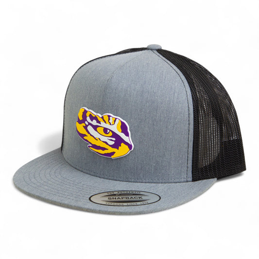 LSU Tiger Eye 3D YP Snapback Flat Bill Trucker Hat- Heather Grey/ Black