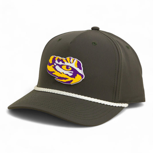 LSU Tiger Eye 3D Five Panel Classic Rope Hat- Dark Olive Green/ White