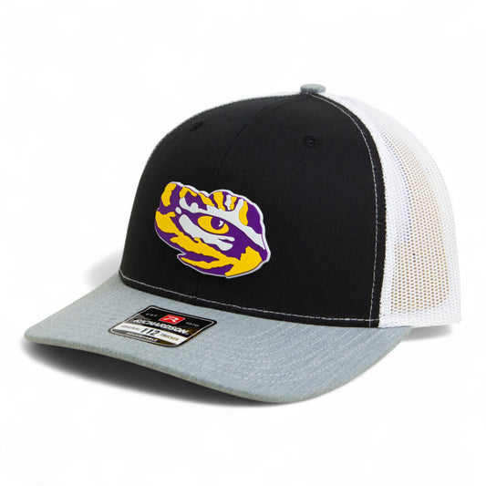 LSU Tiger Eye 3D Snapback Trucker Hat- Black/ White/ Heather Grey