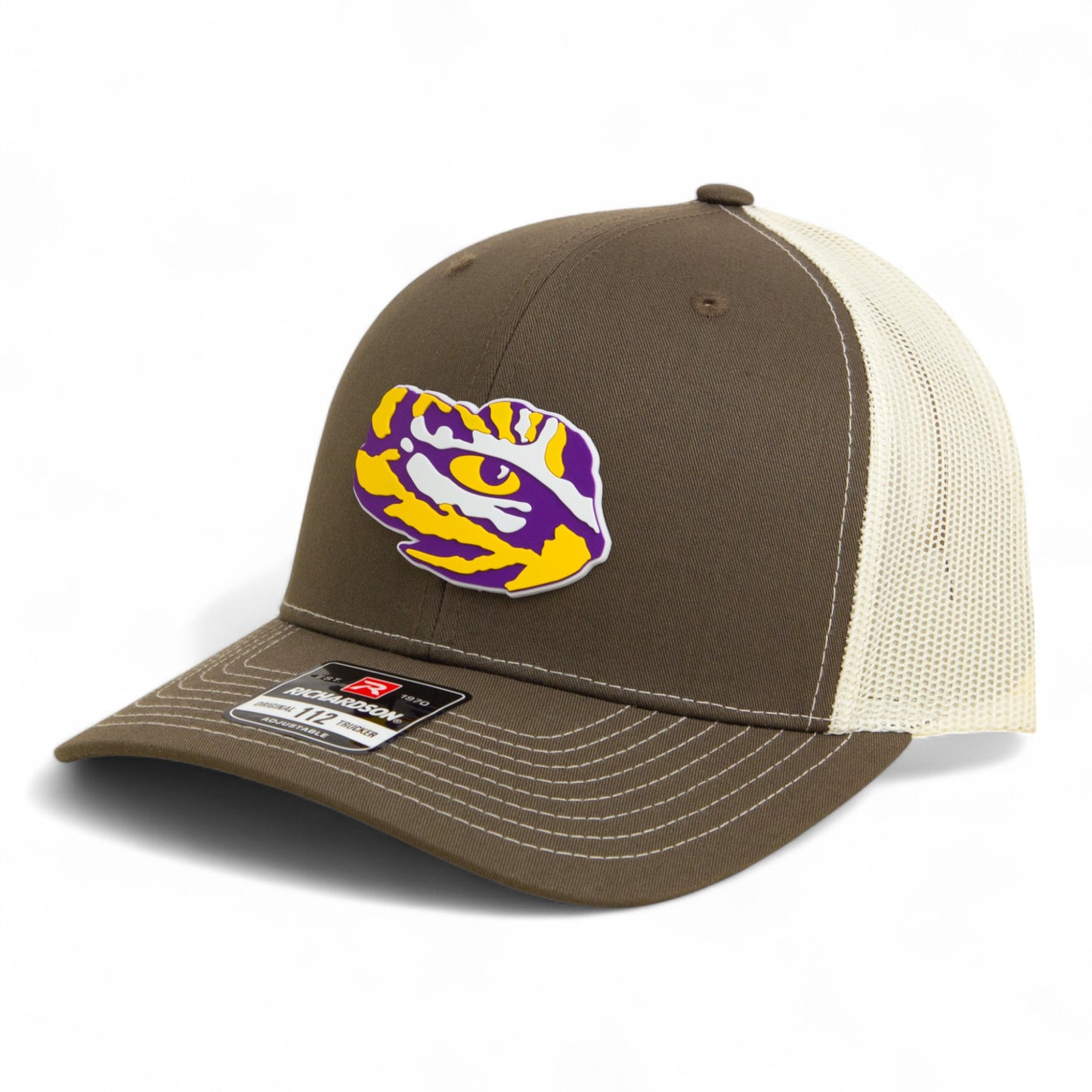 LSU Tiger Eye 3D Snapback Trucker Hat- Chocolate Chip/ Birch
