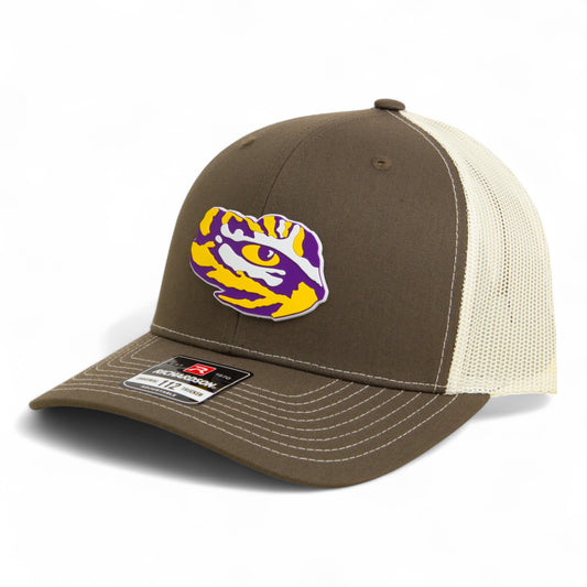 LSU Tiger Eye 3D Snapback Trucker Hat- Chocolate Chip/ Birch