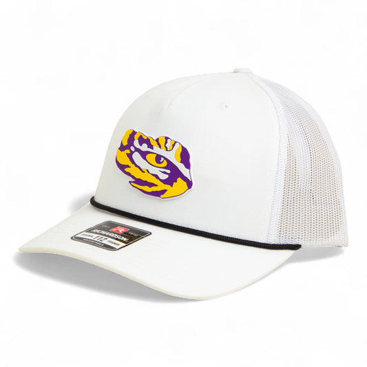 LSU Tiger Eye 3D Snapback Trucker Rope Hat- White/ Black