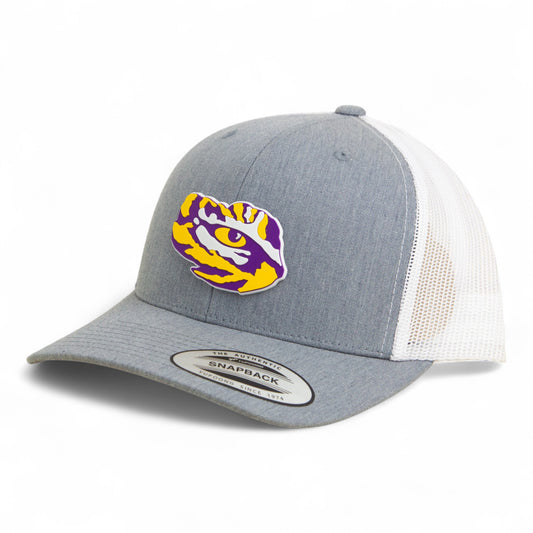 LSU Tiger Eye 3D YP Snapback Trucker Hat- Heather Grey/ White