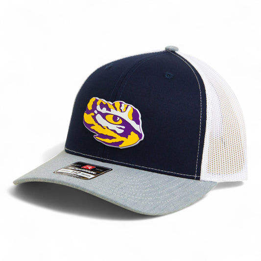 LSU Tiger Eye 3D Snapback Trucker Hat- Navy/ White/ Heather Grey