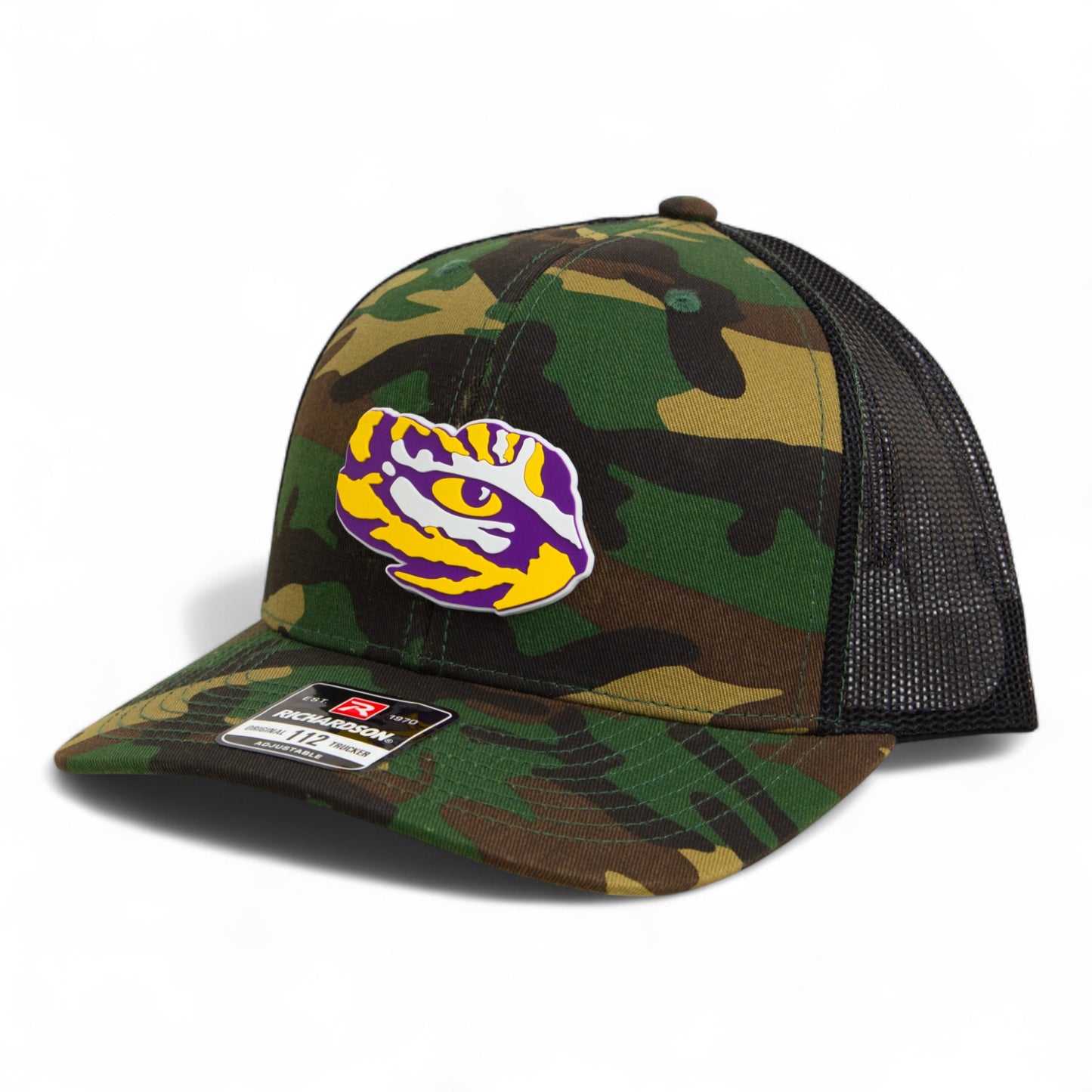 LSU Tiger Eye 3D Snapback Trucker Hat- Army Camo/ Black