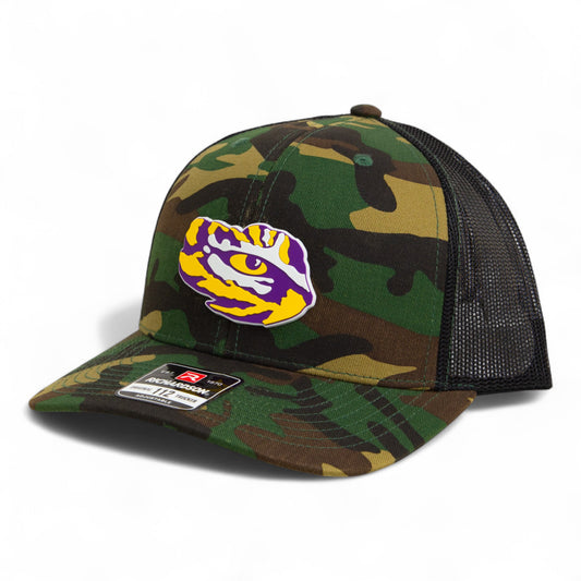 LSU Tiger Eye 3D Snapback Trucker Hat- Army Camo/ Black
