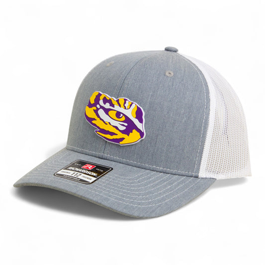LSU Tiger Eye 3D Snapback Trucker Hat- Heather Grey/ White