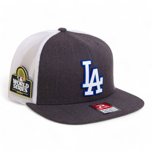 LA Dodgers 2024 World Series 3D Wool Blend Flat Bill Hat White- Heather Charcoal/ White