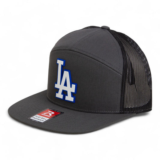 LA Dodgers 2024 World Series 3D Snapback Seven-Panel Flat Bill Trucker Hat White- Charcoal/ Black