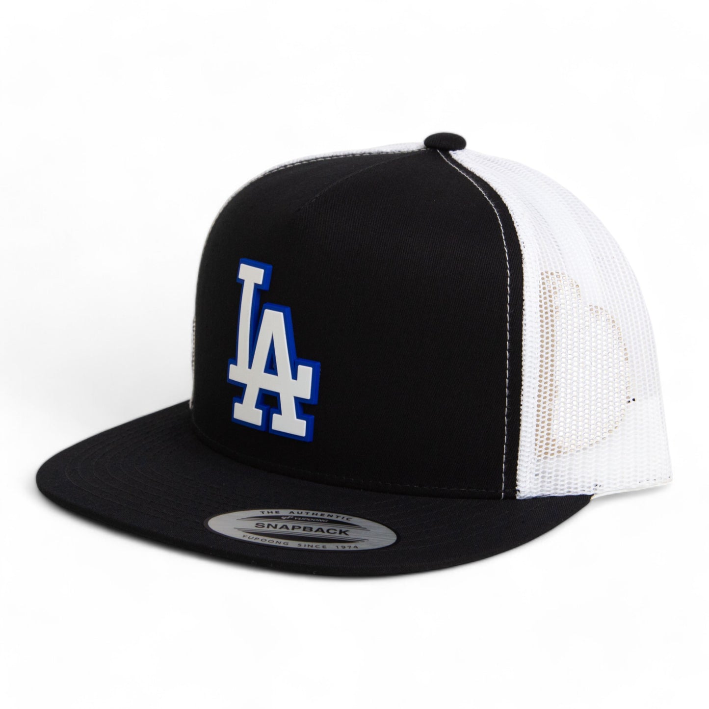 LA Dodgers 2024 World Series 3D YP Snapback Flat Bill Trucker Hat White- Black/ White