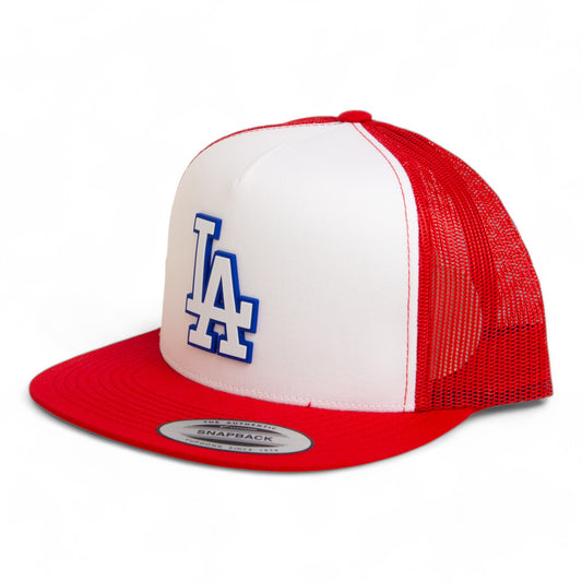 LA Dodgers 2024 World Series 3D YP Snapback Flat Bill Trucker Hat White- White/ Red