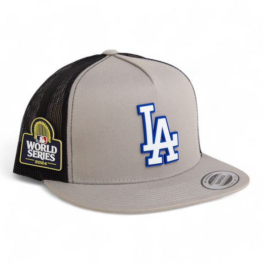 LA Dodgers 2024 World Series 3D YP Snapback Flat Bill Trucker Hat White- Silver/ Black