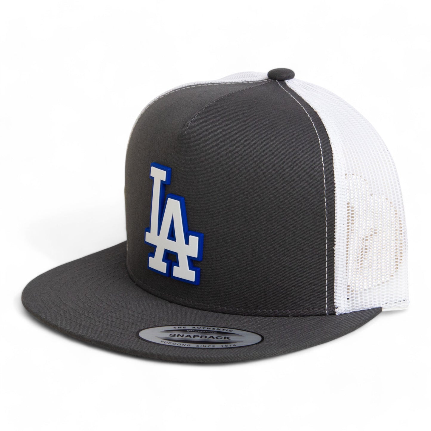 LA Dodgers 2024 World Series 3D YP Snapback Flat Bill Trucker Hat White- Charcoal/ White