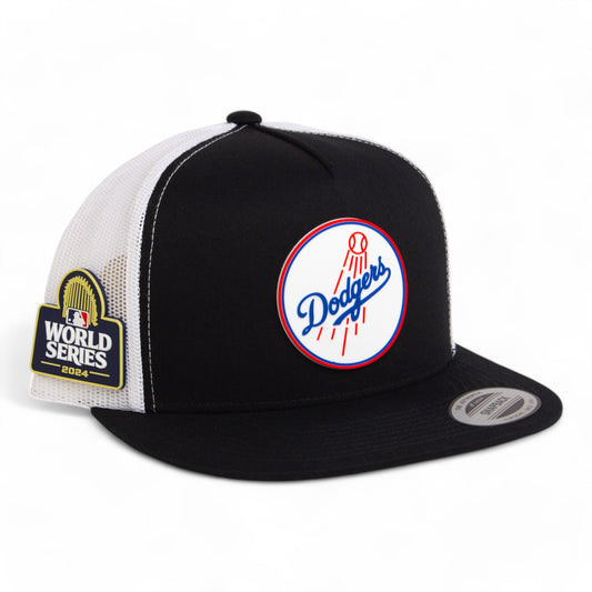 Los Angeles Dodgers 2024 World Series 3D YP Snapback Flat Bill Trucker Hat- Black/ White