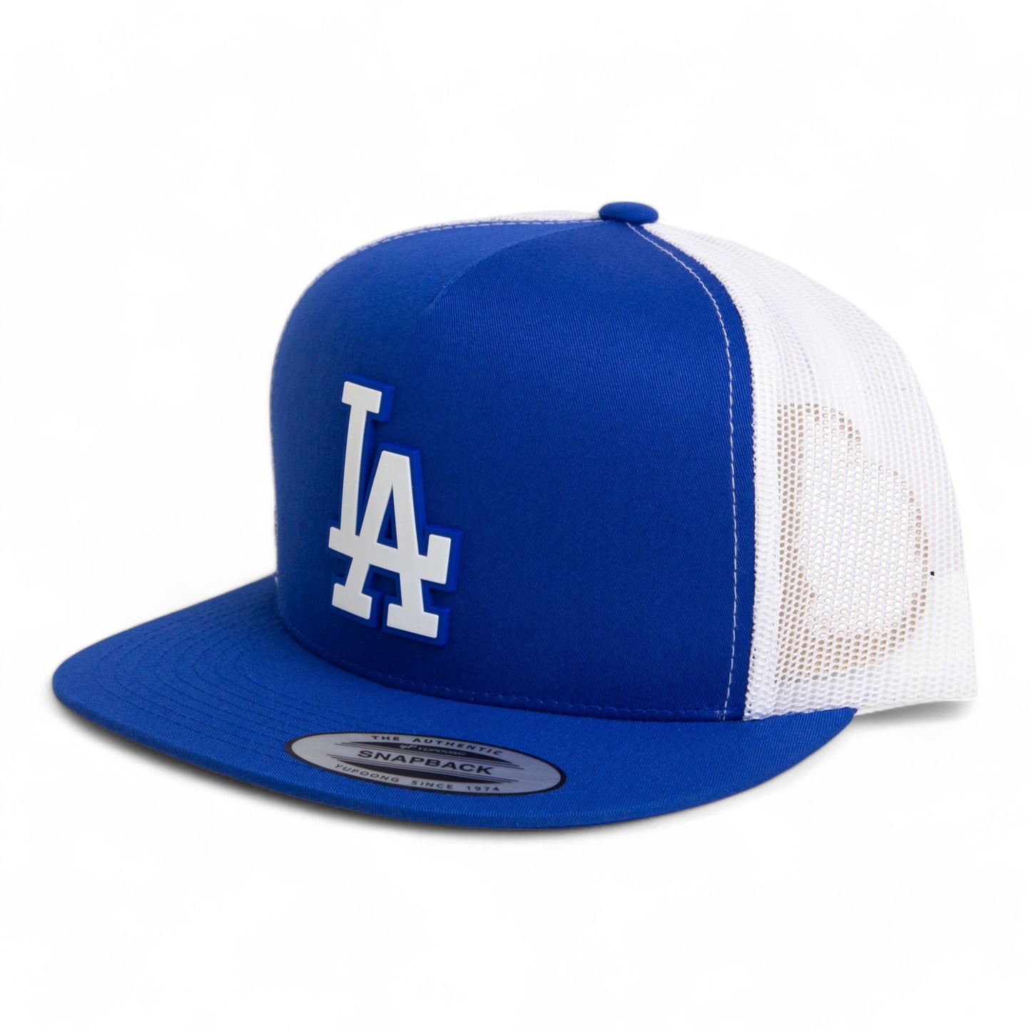 LA Dodgers 2024 World Series 3D YP Snapback Flat Bill Trucker Hat White- Royal/ White