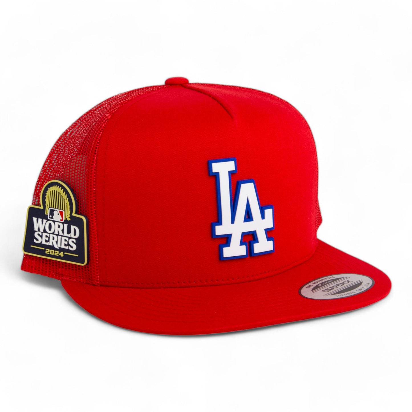 LA Dodgers 2024 World Series 3D YP Snapback Flat Bill Trucker Hat White- Red