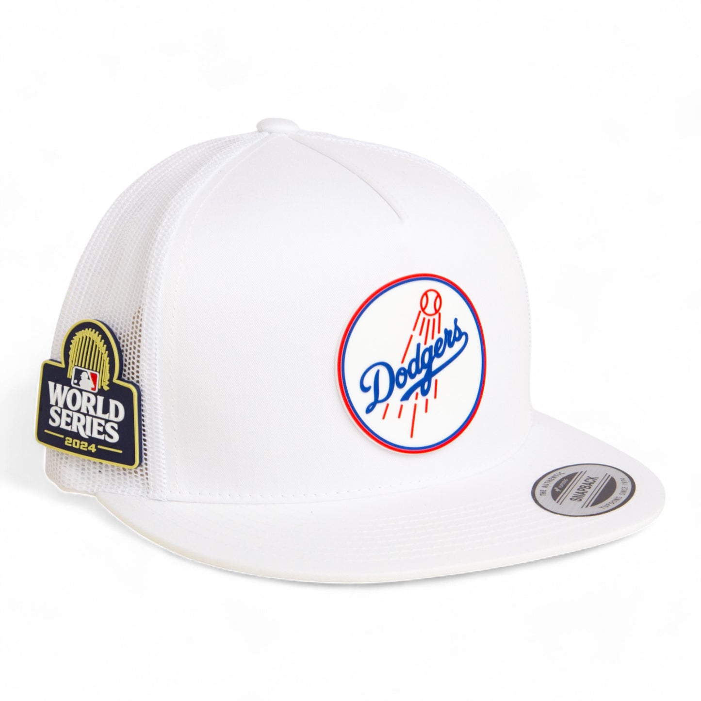 Los Angeles Dodgers 2024 World Series 3D YP Snapback Flat Bill Trucker Hat- White