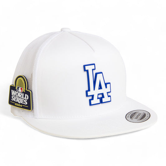 LA Dodgers 2024 World Series 3D YP Snapback Flat Bill Trucker Hat White- White