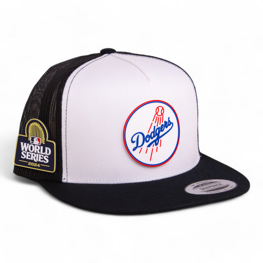 Los Angeles Dodgers 2024 World Series 3D YP Snapback Flat Bill Trucker Hat- White/ Black