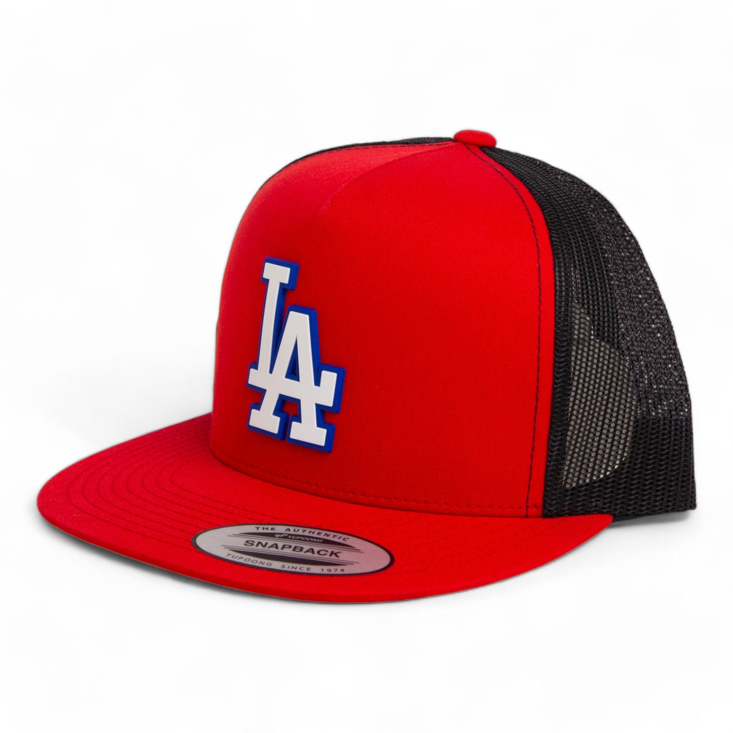 LA Dodgers 2024 World Series 3D YP Snapback Flat Bill Trucker Hat White- Red/ Black