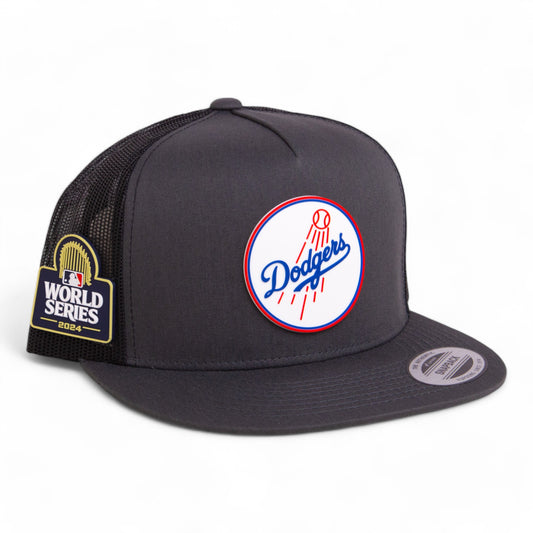 Los Angeles Dodgers 2024 World Series 3D YP Snapback Flat Bill Trucker Hat- Charcoal/ Black