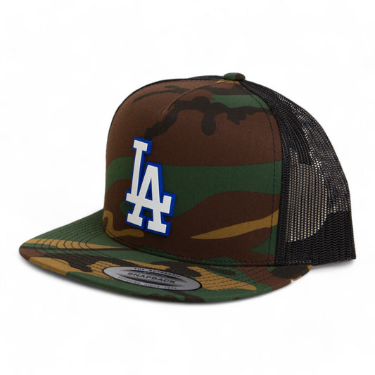 LA Dodgers 2024 World Series 3D YP Snapback Flat Bill Trucker Hat White- Army Camo/ Black