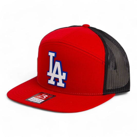 LA Dodgers 2024 World Series 3D Snapback Seven-Panel Flat Bill Trucker Hat White- Red/ Black