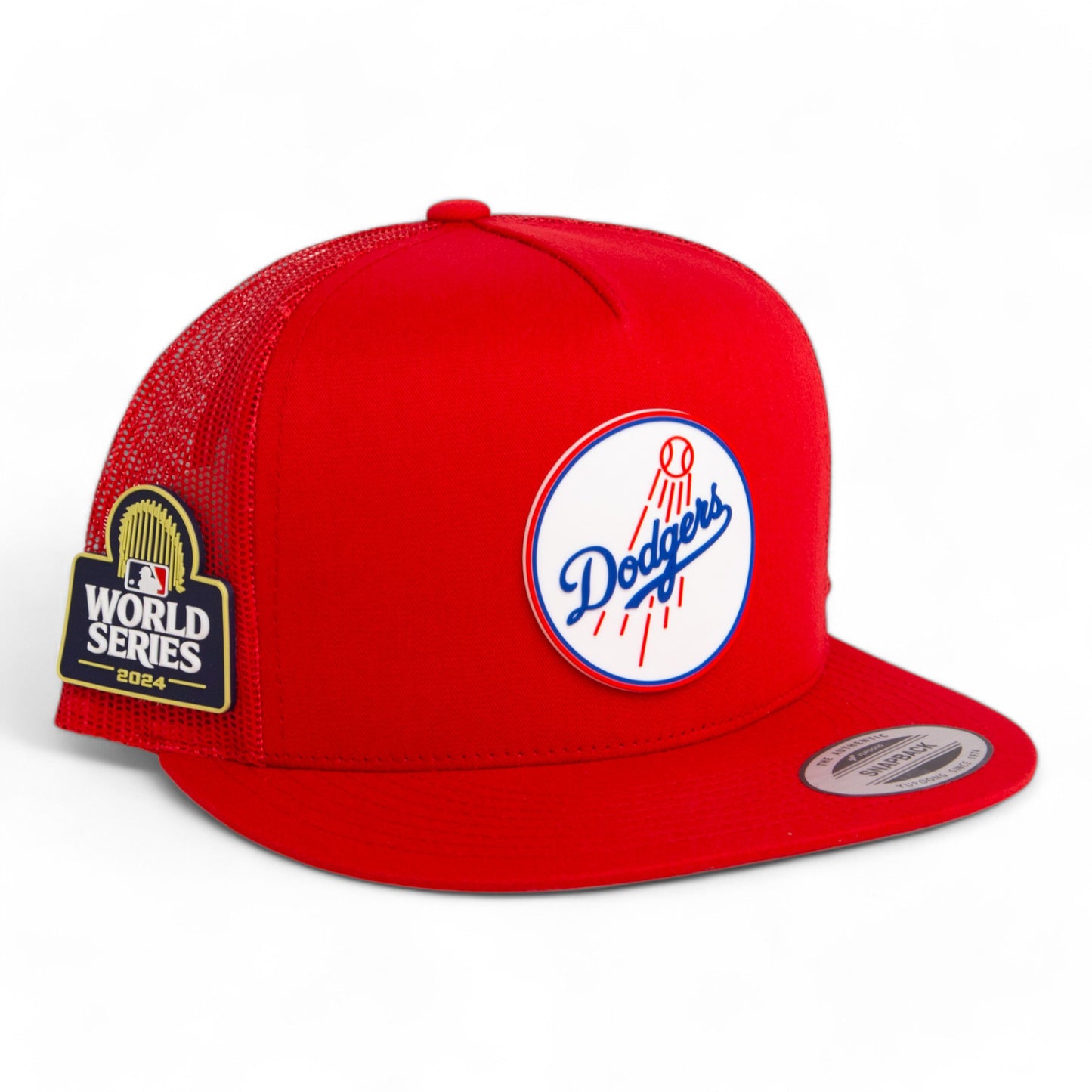 Los Angeles Dodgers 2024 World Series 3D YP Snapback Flat Bill Trucker Hat- Red