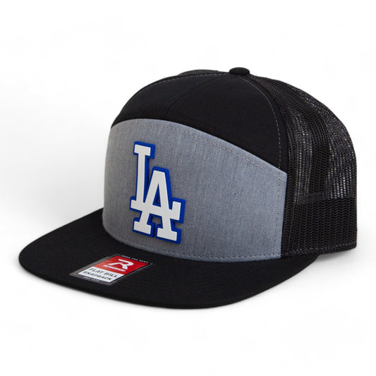 LA Dodgers 2024 World Series 3D Snapback Seven-Panel Flat Bill Trucker Hat White- Heather Grey/ Black