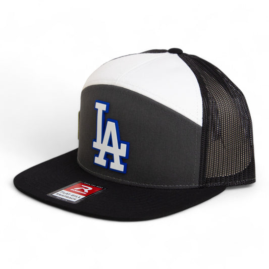 LA Dodgers 2024 World Series 3D Snapback Seven-Panel Flat Bill Trucker Hat White- Charcoal/ White/ Black