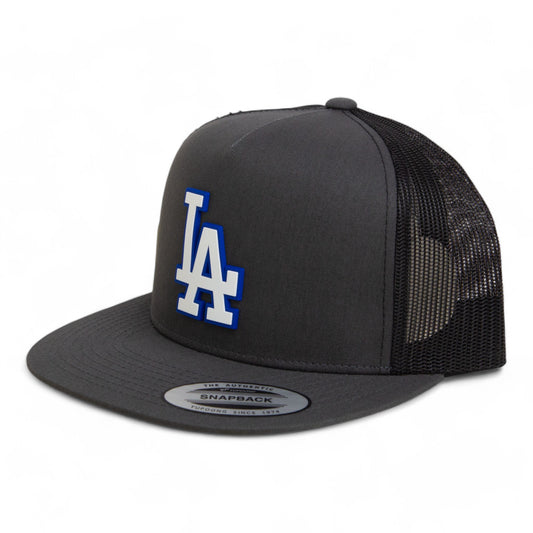 LA Dodgers 2024 World Series 3D YP Snapback Flat Bill Trucker Hat White- Charcoal/ Black