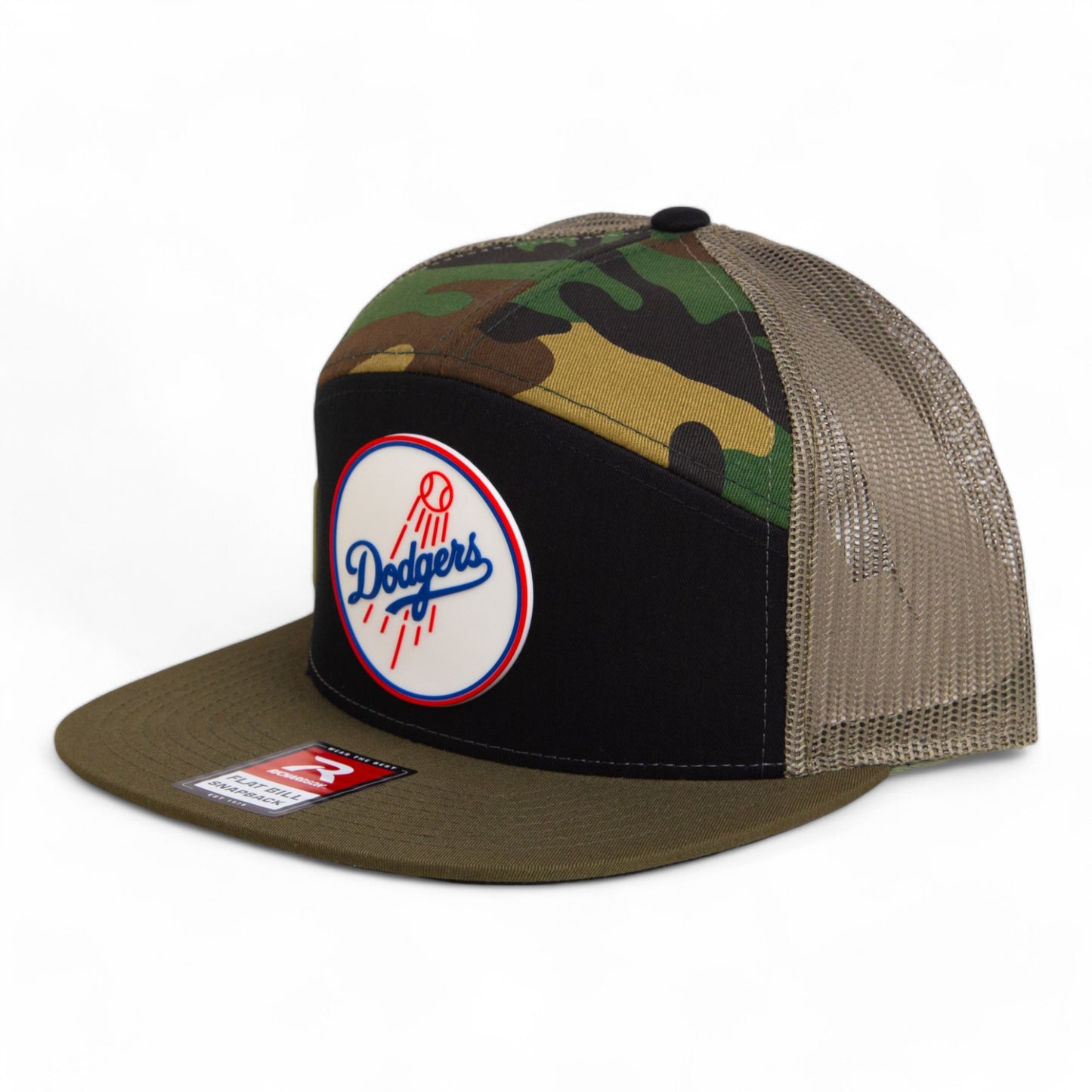 Los Angeles Dodgers 2024 World Series 3D Snapback Seven-Panel Flat Bill Trucker Hat- Black/ Army Camo/ Loden