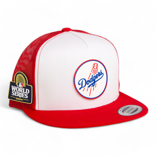 Los Angeles Dodgers 2024 World Series 3D YP Snapback Flat Bill Trucker Hat- White/ Red