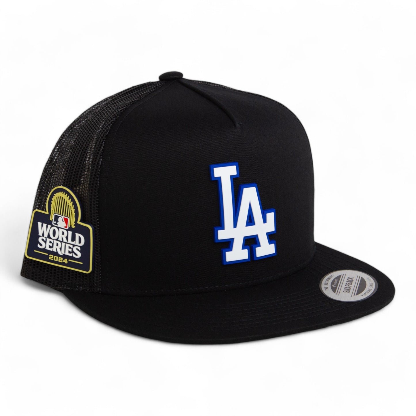 LA Dodgers 2024 World Series 3D YP Snapback Flat Bill Trucker Hat White- Black