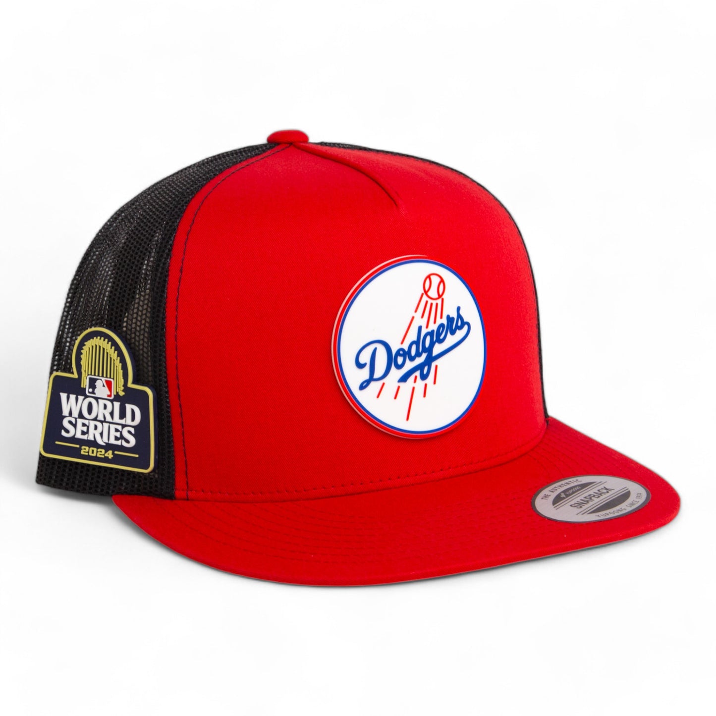 Los Angeles Dodgers 2024 World Series 3D YP Snapback Flat Bill Trucker Hat- Red/ Black