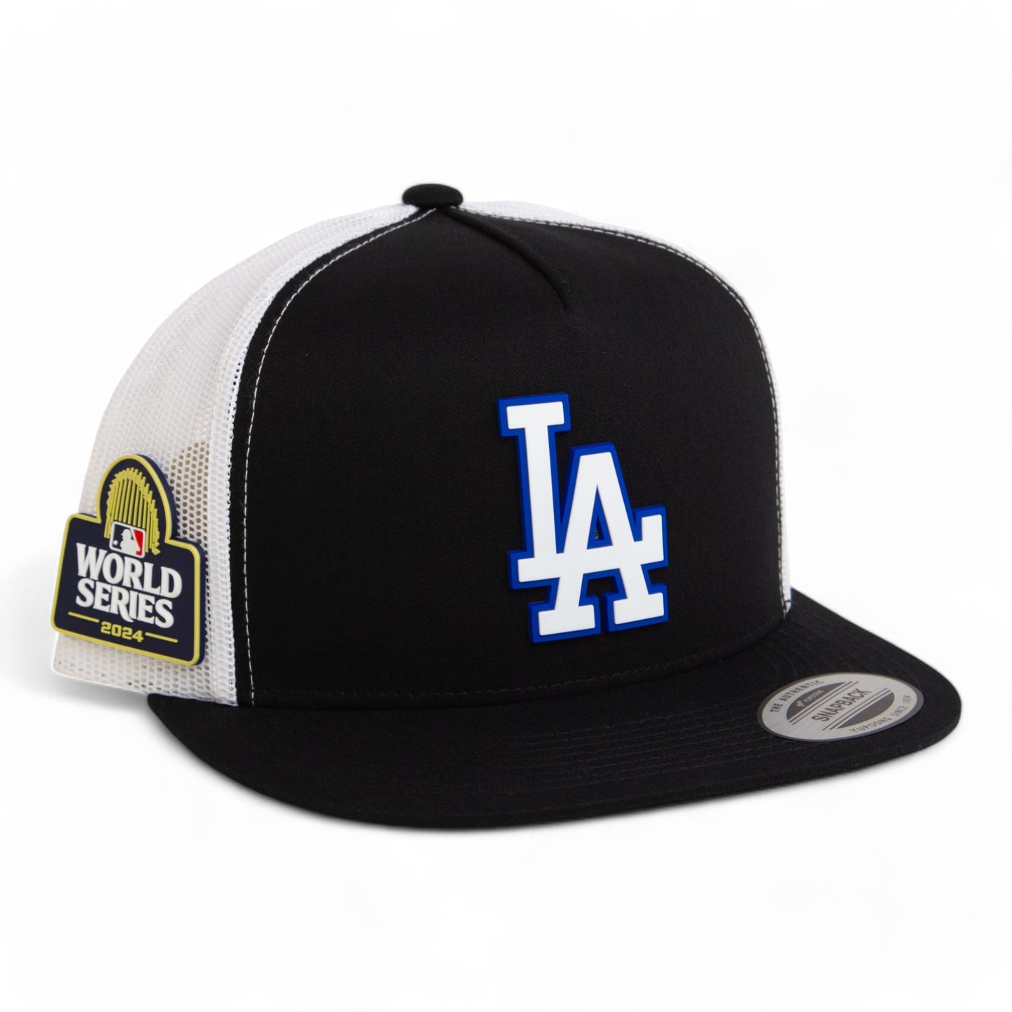 LA Dodgers 2024 World Series 3D YP Snapback Flat Bill Trucker Hat White- Black/ White