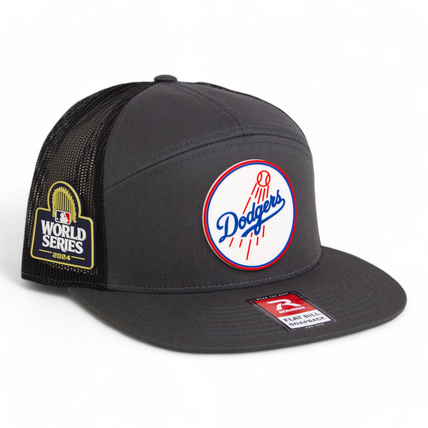 Los Angeles Dodgers 2024 World Series 3D Snapback Seven-Panel Flat Bill Trucker Hat- Charcoal/ Black