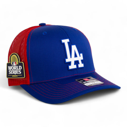 LA Dodgers 2024 World Series Snapback Trucker Hat White- Royal/ Red