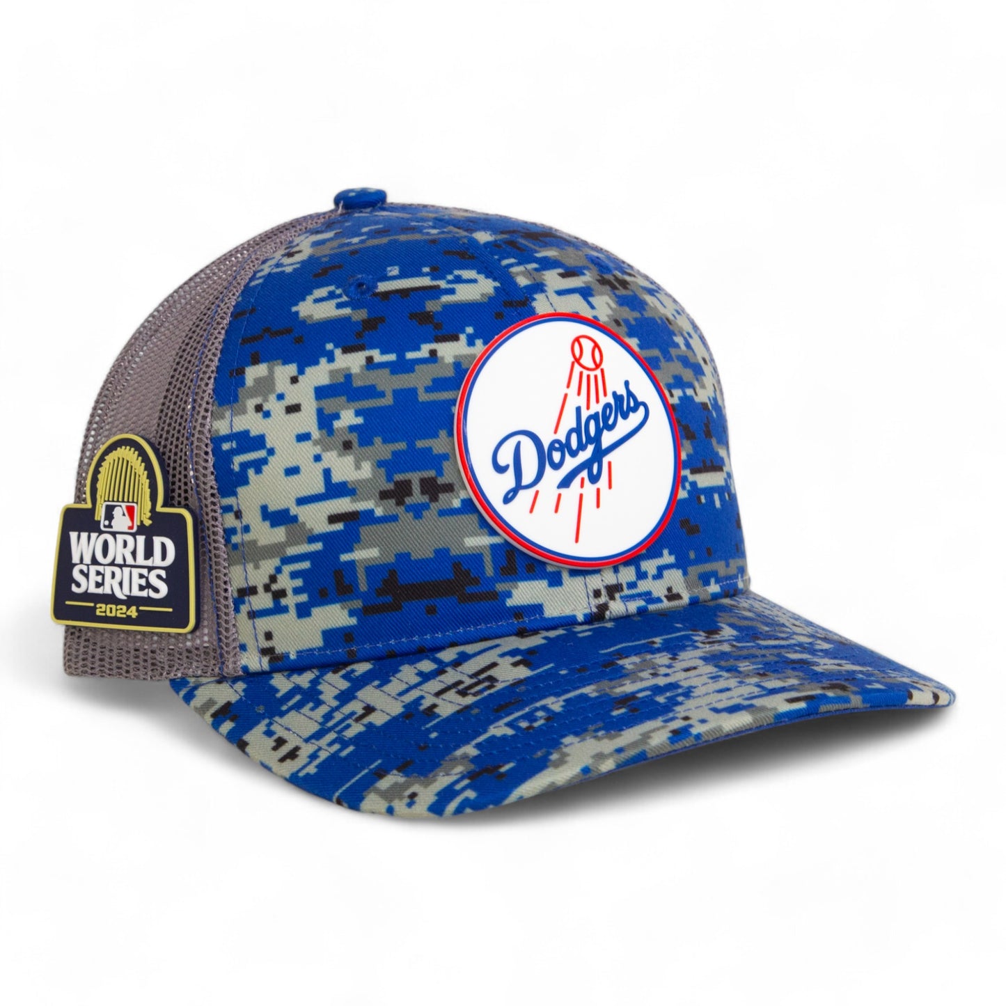 Los Angeles Dodgers 2024 World Series Snapback Trucker Hat- Royal Digital Camo