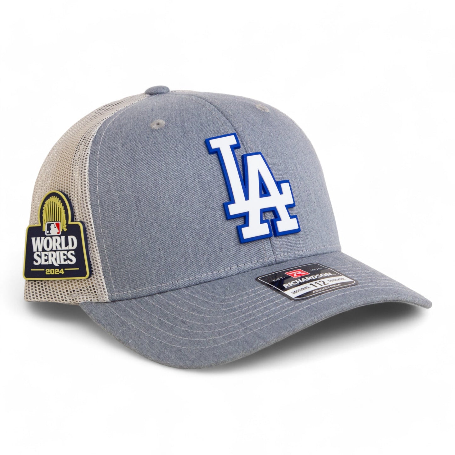 LA Dodgers 2024 World Series Snapback Trucker Hat White- Heather Grey/ Light Grey