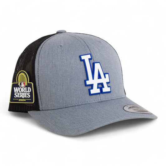 LA Dodgers 2024 World Series 3D YP Snapback Trucker Hat White- Heather Grey/ Black