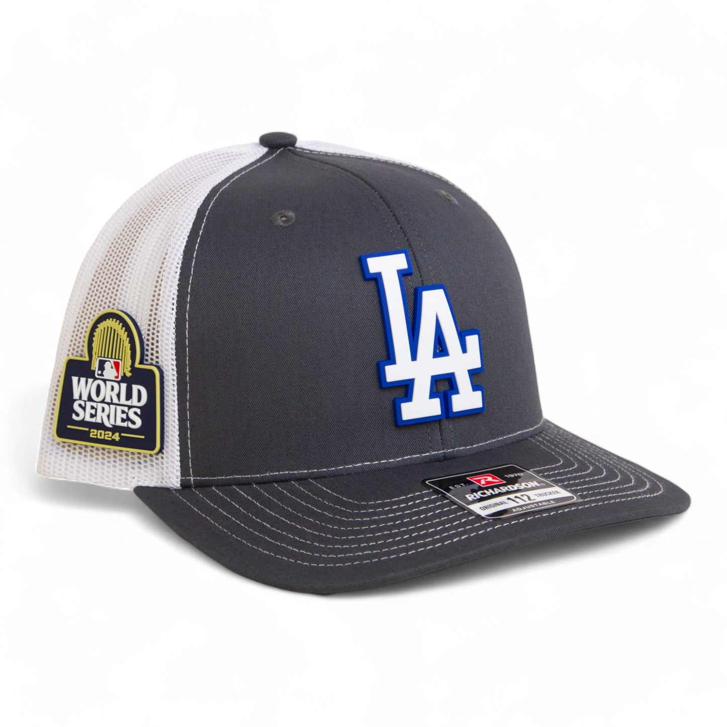 LA Dodgers 2024 World Series Snapback Trucker Hat White- Charcoal/ White