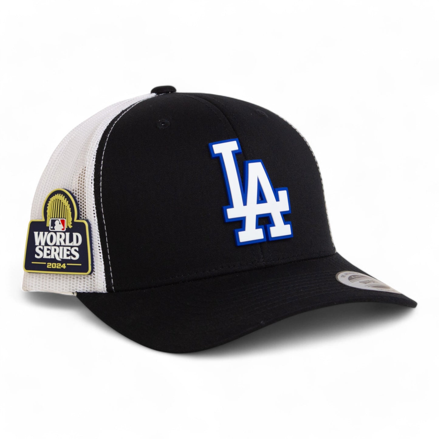 LA Dodgers 2024 World Series 3D YP Snapback Trucker Hat White- Black/ White