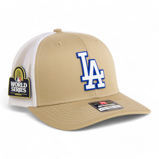 LA Dodgers 2024 World Series Snapback Trucker Hat White- Tan/ White