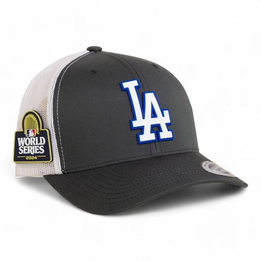 LA Dodgers 2024 World Series 3D YP Snapback Trucker Hat White- Charcoal/ White